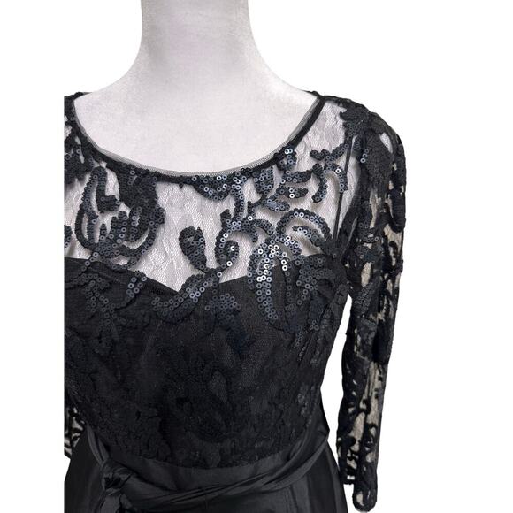 Adrianna Papell Black Quarter Sleeve Ribbon Sequin High Low Gown Size 4 - Picture 6 of 12